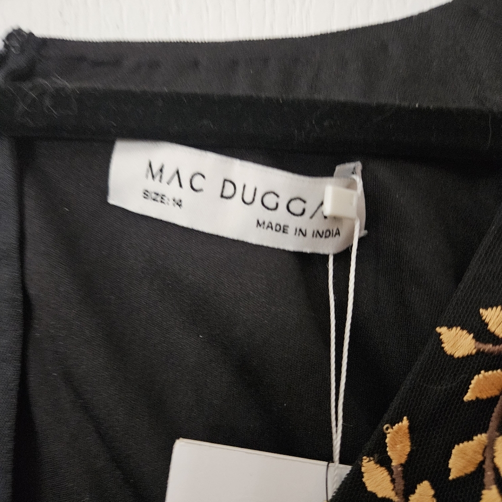Mac Duggal  black floral Illusion Embroidered Midi Dress Sz 14 NWT - Picture 7 of 15
